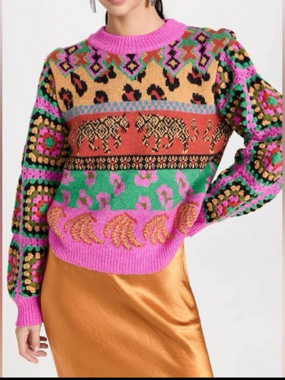 Farm Rio Sweater / Crocheted sleeves 
Size Medium